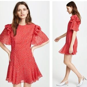 Keepsake Moonshine Dress Red Polka Dot Chiffon Flutter Sleeve Mini Dress Size XS